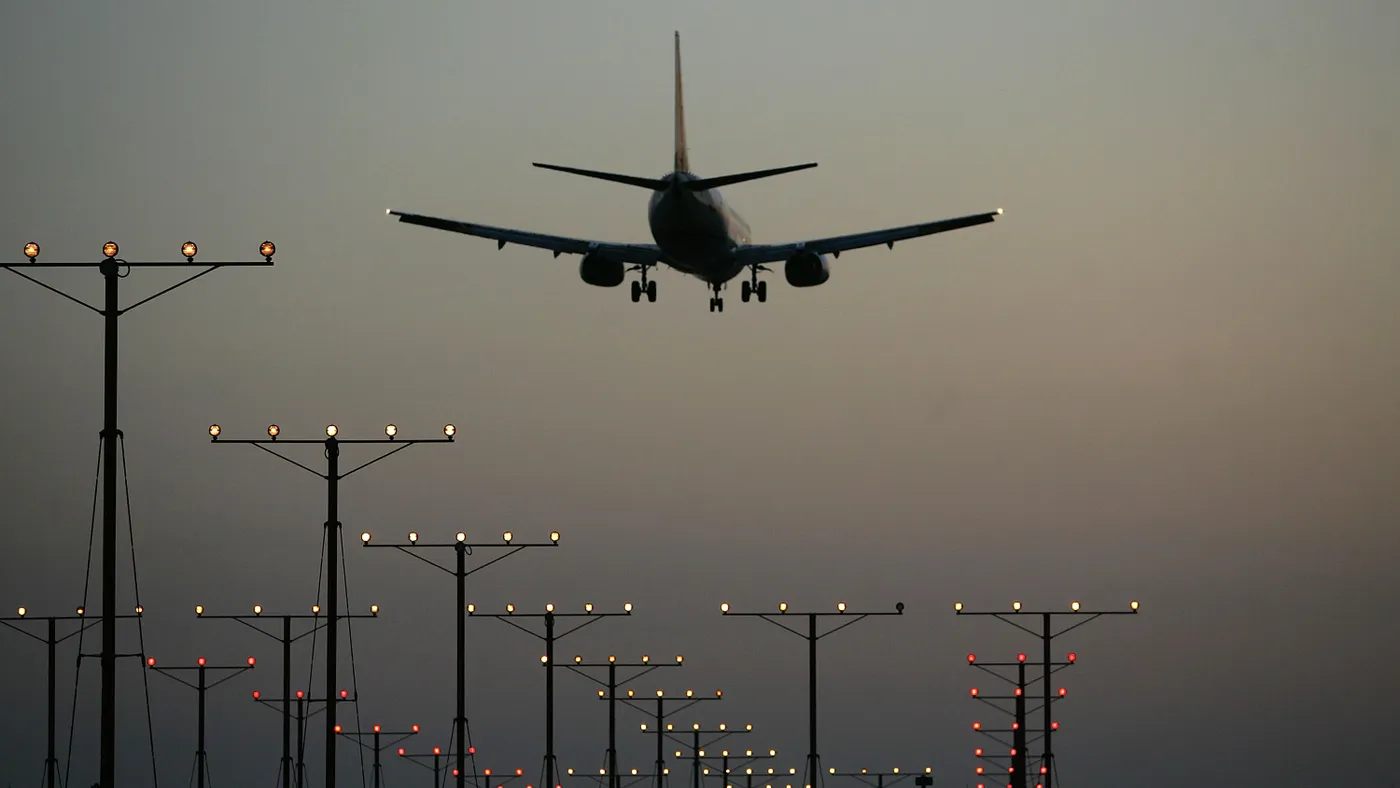 A jet comes in for landing at Los Angeles International Airport (LAX).