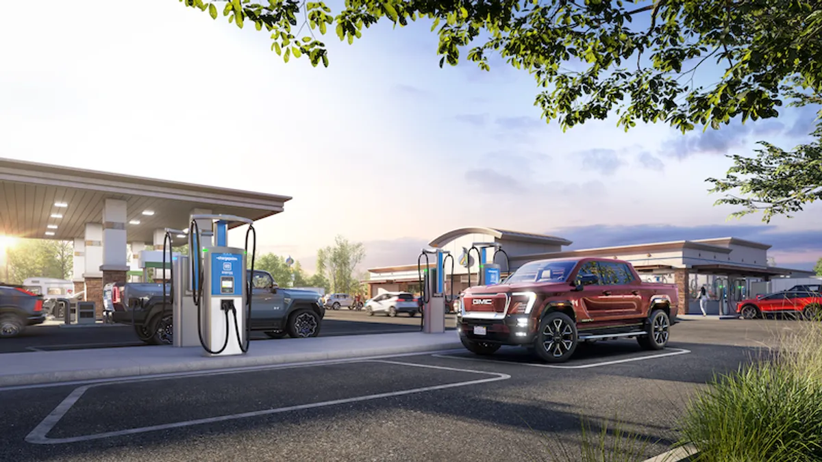 A rendering of public EV charging station that General Motors and Chargepoint plan to build.