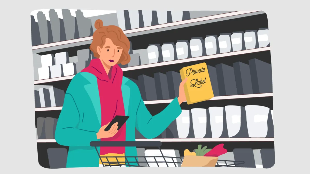 Cartoon woman shopping at the store