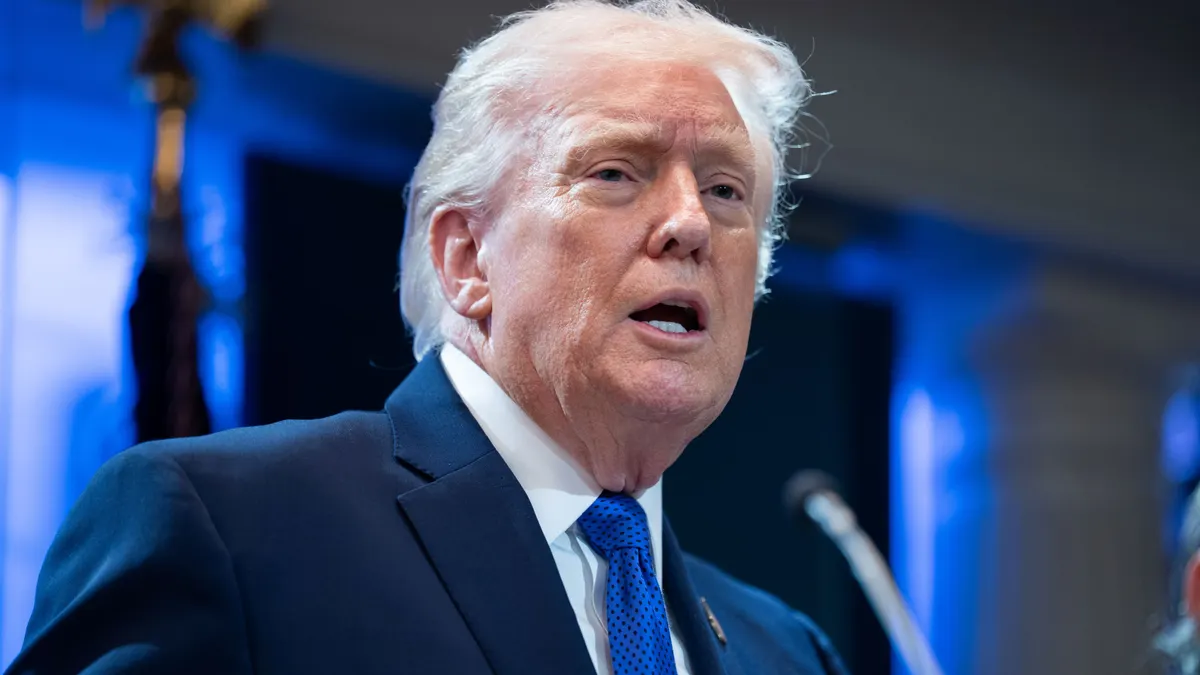 President Donald Trump speaks during a White House press conference on Feb. 20, 2026 in Washington, D.C.