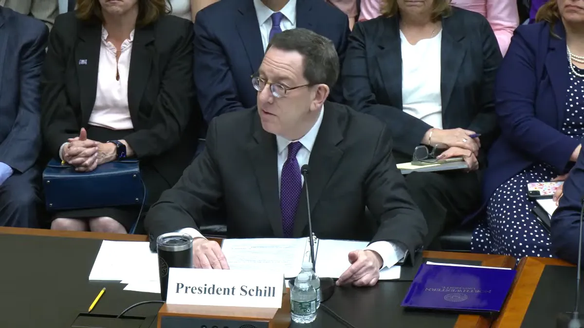 Northwestern University President Michael Schill testifies before House lawmakers.