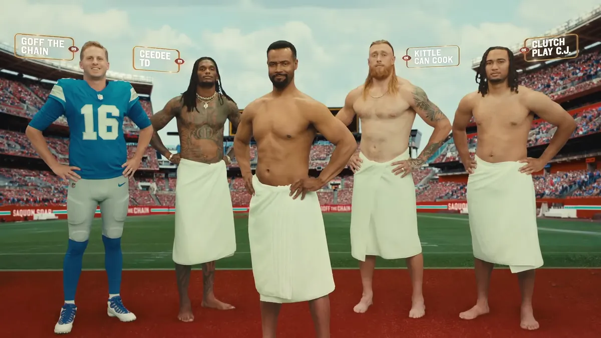 NFL players and Old Spice Guy in an ad