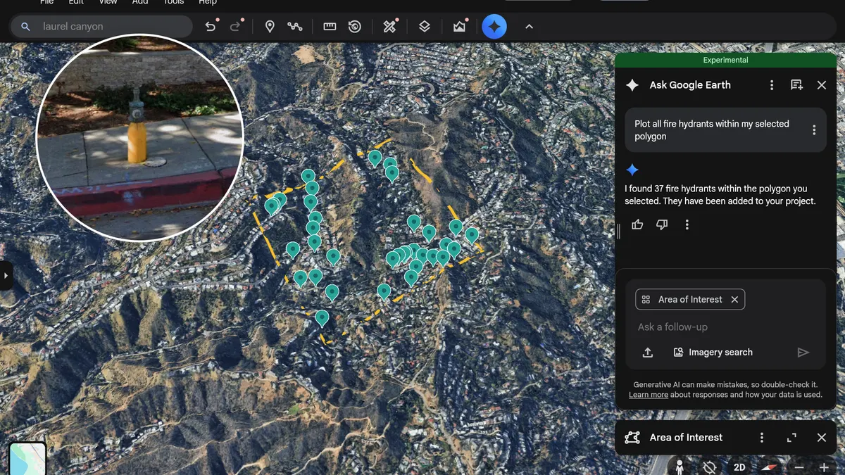 A digital map highlighting fire hydrant locations.