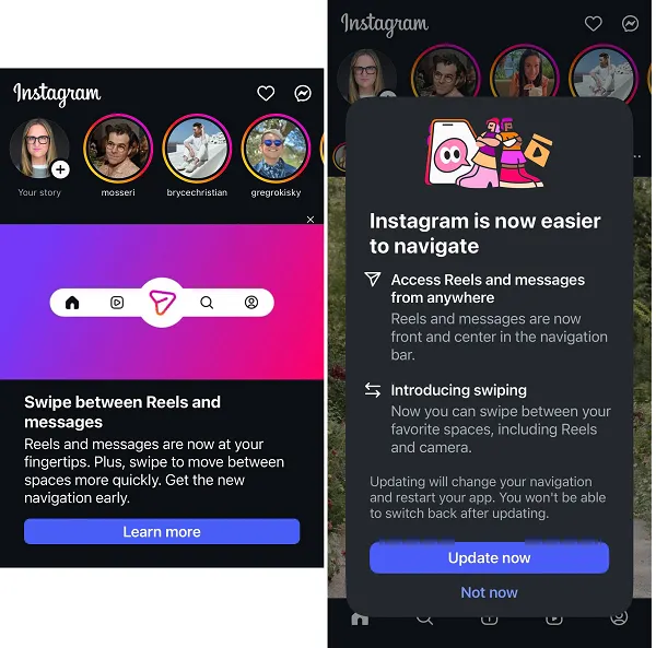 IG tab change
