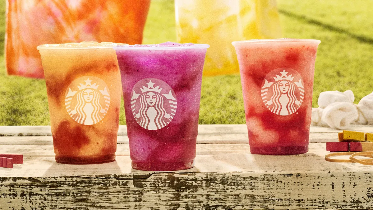 A picture of three Starbucks Refresher drinks.