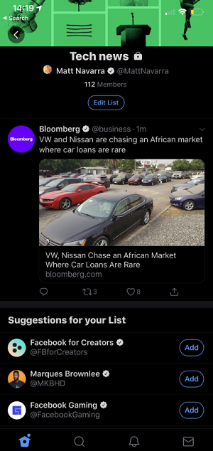 Twitter List recommendations