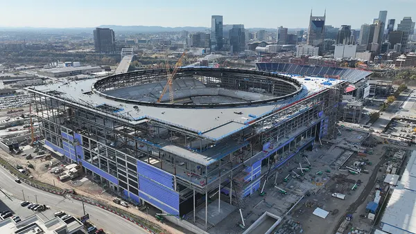 An aerial view of an NFL stadium underconstruction.