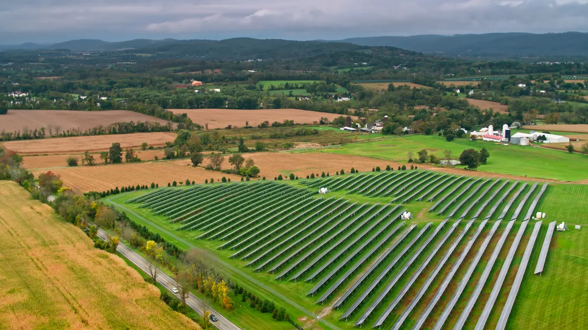 Aerial View over Solar Farm in Port Murray in Mansfield Township, New Jersey