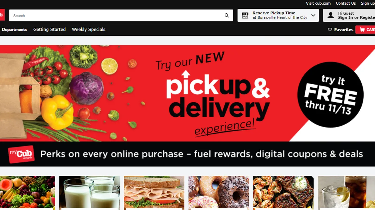 Cub's online grocery site