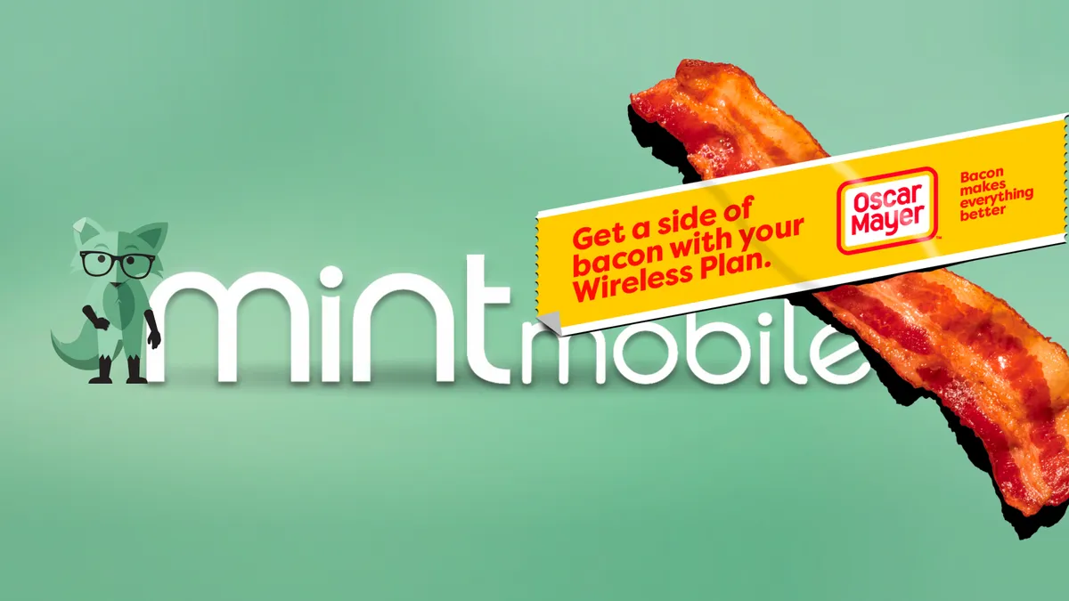 Oscar Mayer and Mint Mobile's campaign imagery for the "Side of Bacon" campaign.