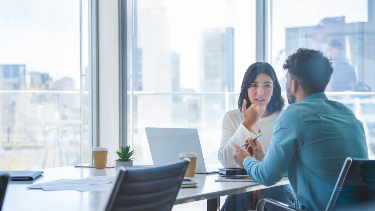 Business man and woman having a meeting