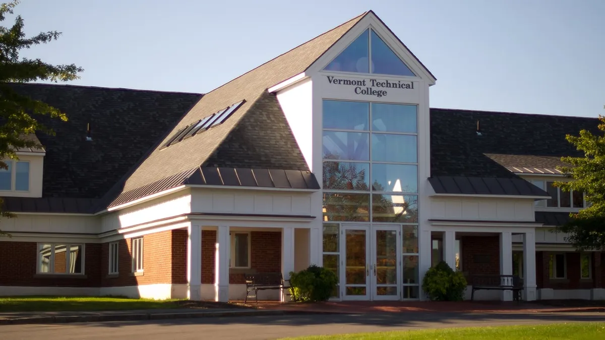 A wideshot of a building that reads Vermont Technical College