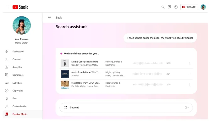 YouTube music search