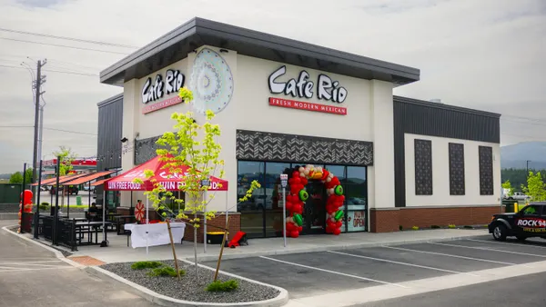 An exterior photograph of a Cafe Rio restaurant.