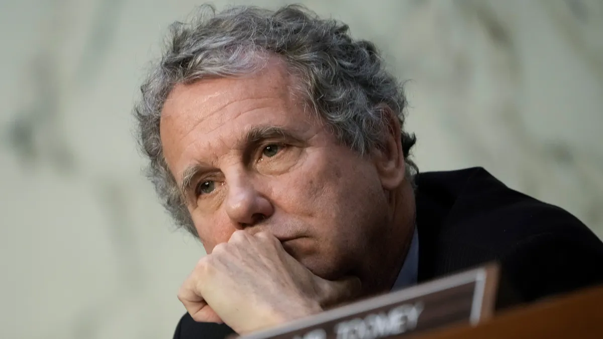 Sen. Sherrod Brown is seen during a committee hearing.