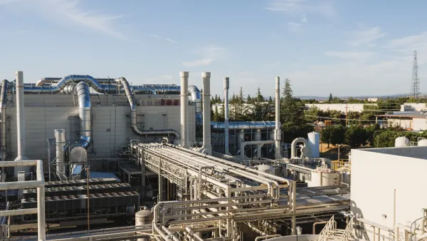 The exterior of Bosch's wafer fab facility in Roseville, California showing a network of exterior piping.