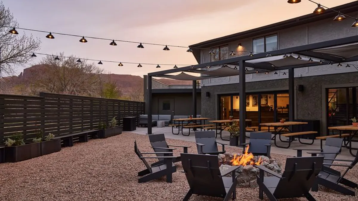 An exterior view of a hotel in Moab, Utah.