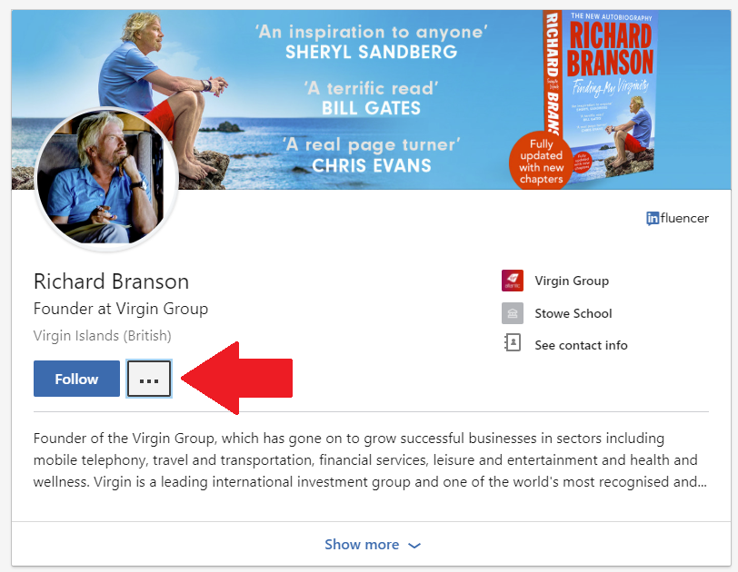 LinkedIn profile with follow button highlighted