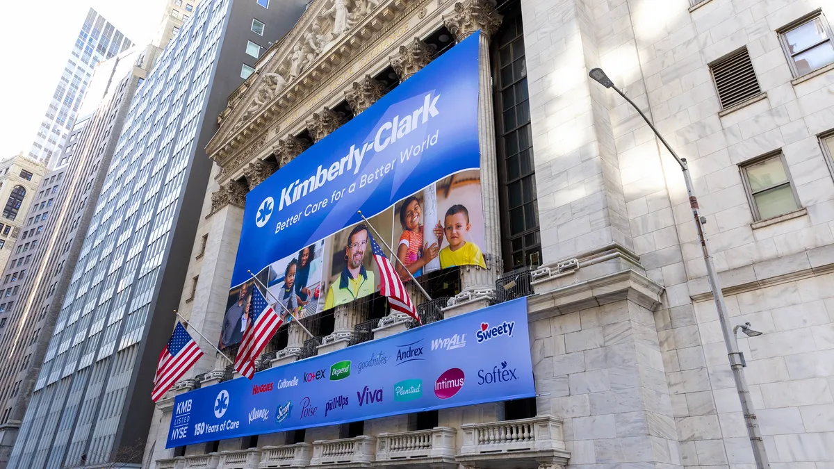 Kimberly-Clark brand names displayed on banner in NYC