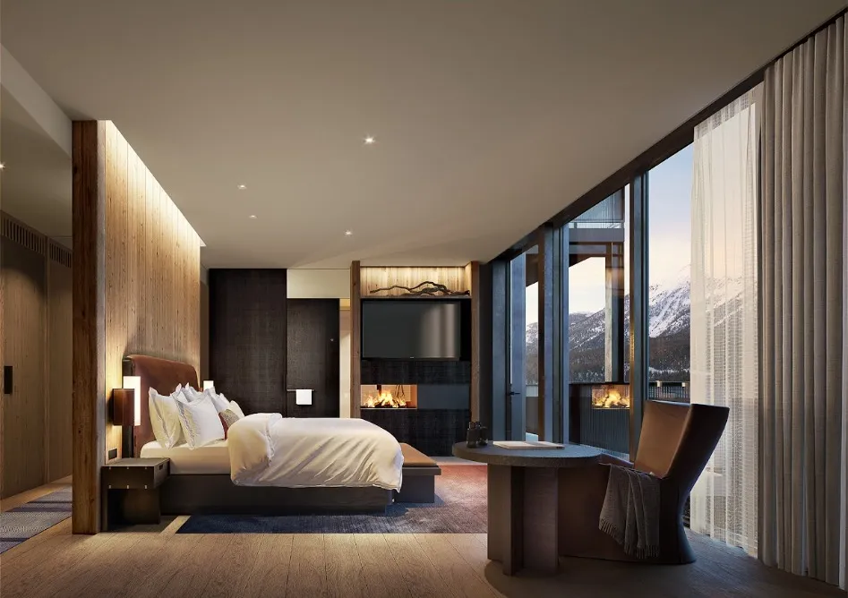 A room with a view of the mountains.