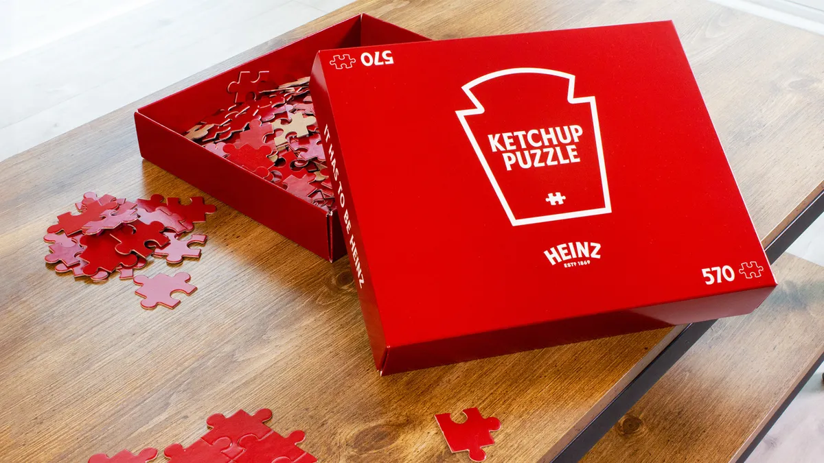 A promotional still of Heinz' slow jigsaw puzzle for coronavirus lockdown retrieved by Marketing Dive on May 6, 2020