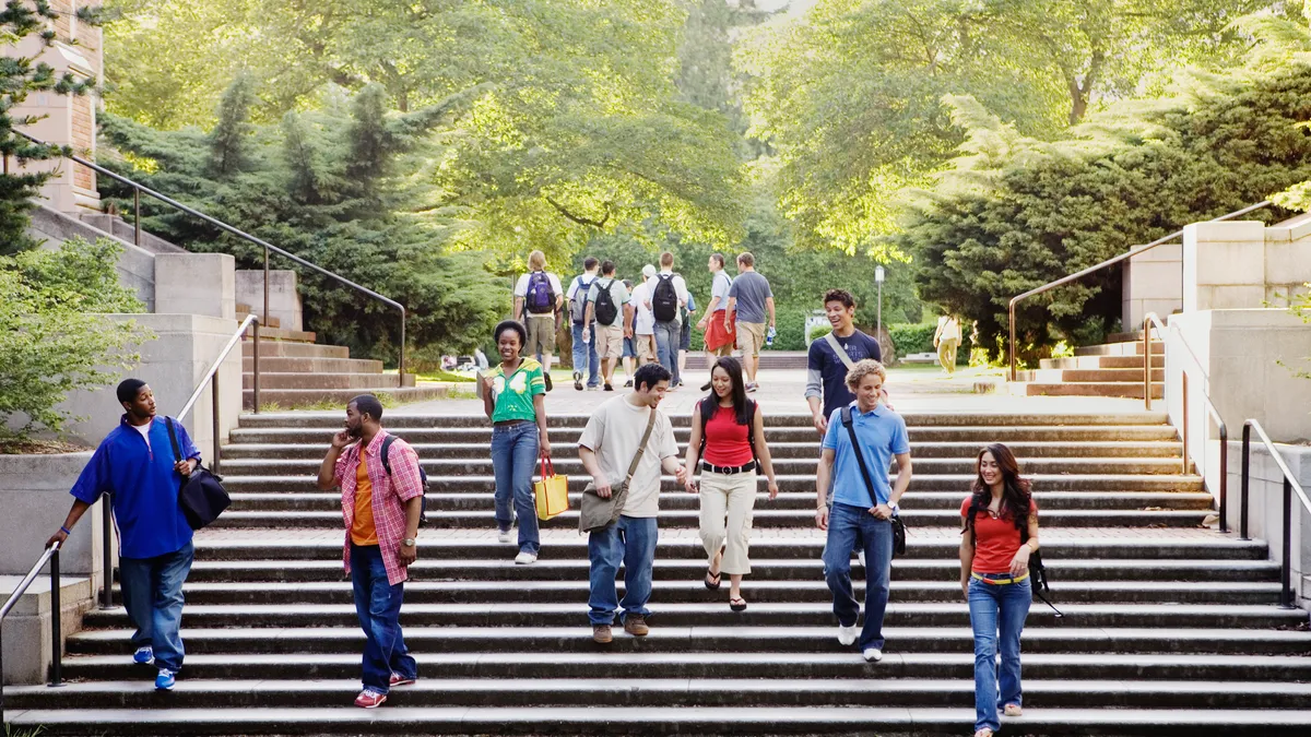 college studends walking down the stairs