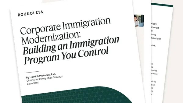 A document titled "Corporate Immigration Modernization: Building an Immigration Program You Control"