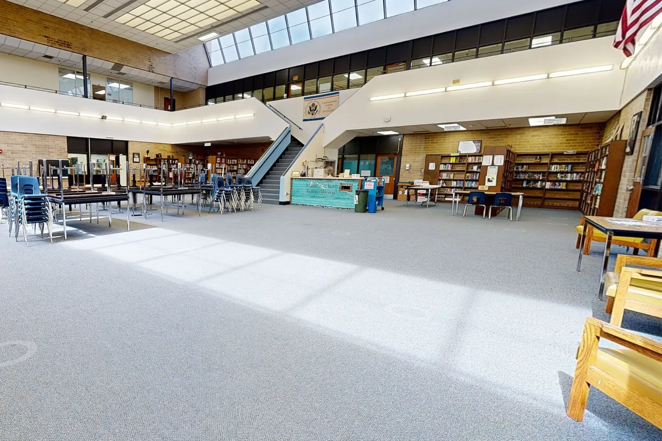 A school library is seen before a renovation project. No people are pictured