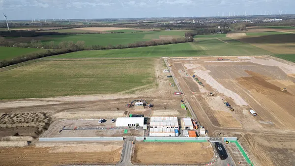 An aerial view of the building site for a new data center