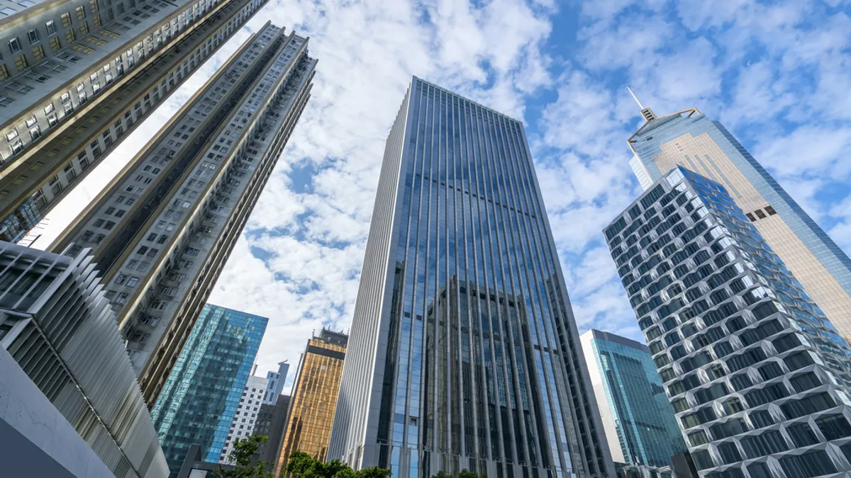 Ground view of high rise buildings