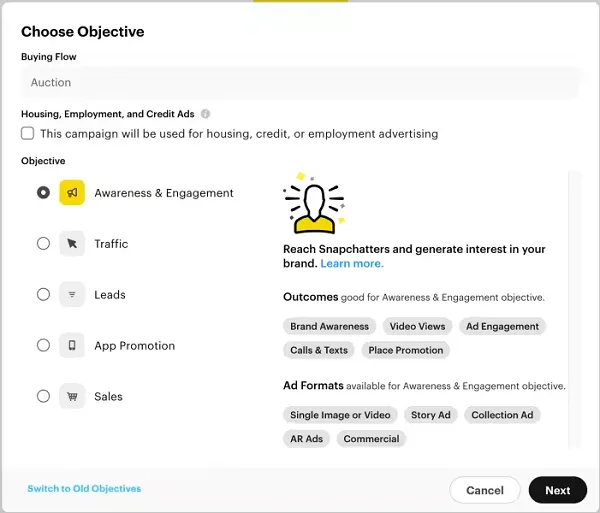 Snapchat Ads Manager update