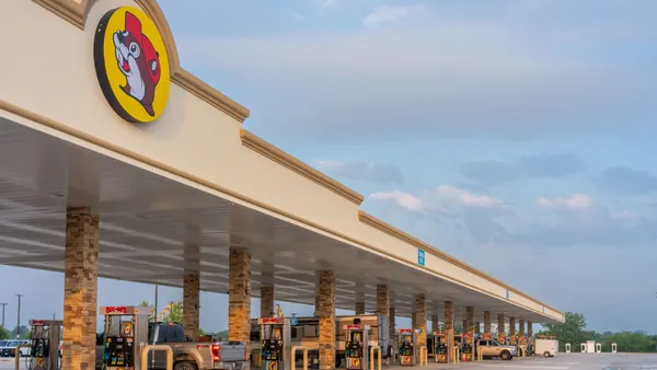Gas pump stations at the Buc-ee's convenience store in Luling, Texas
