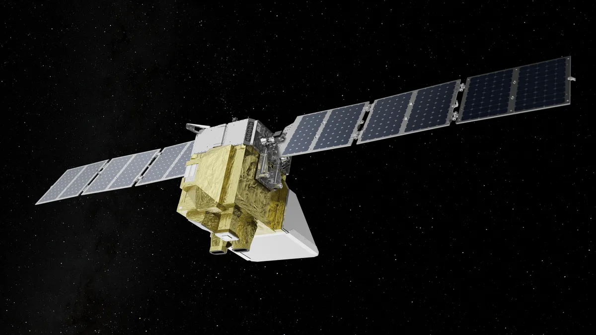 A rendering of a methane detection satellite in space