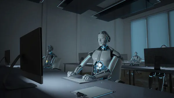 Humanoid robot works in a call center.