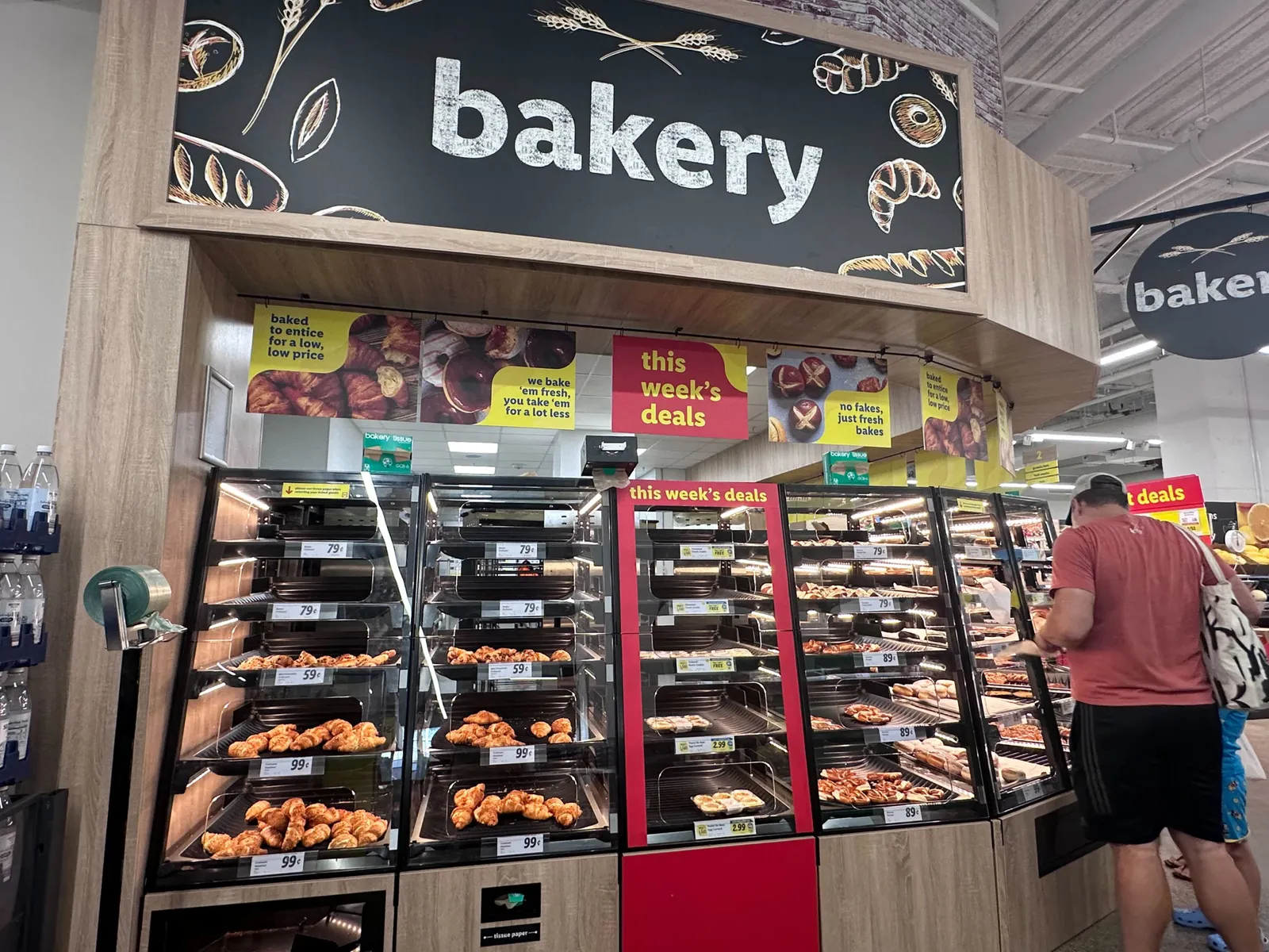 Baked goods on shelves in a store