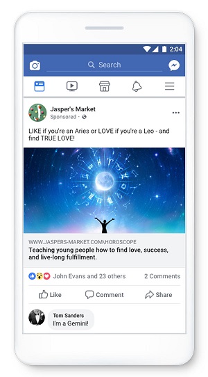 An example of an engagement baiting Facebook ad