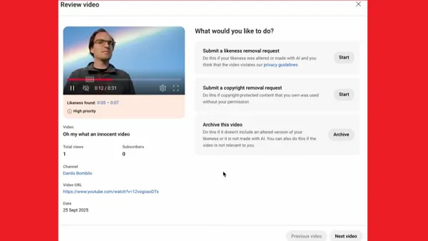 YouTube likeness detection