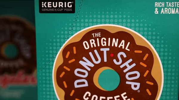 A closeup of a box of Donut Shop Keurig cups.