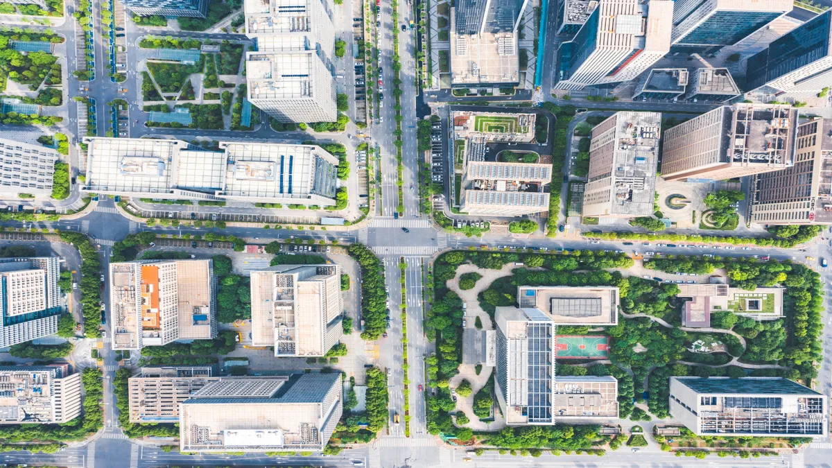 Aerial view of modern technology buildings