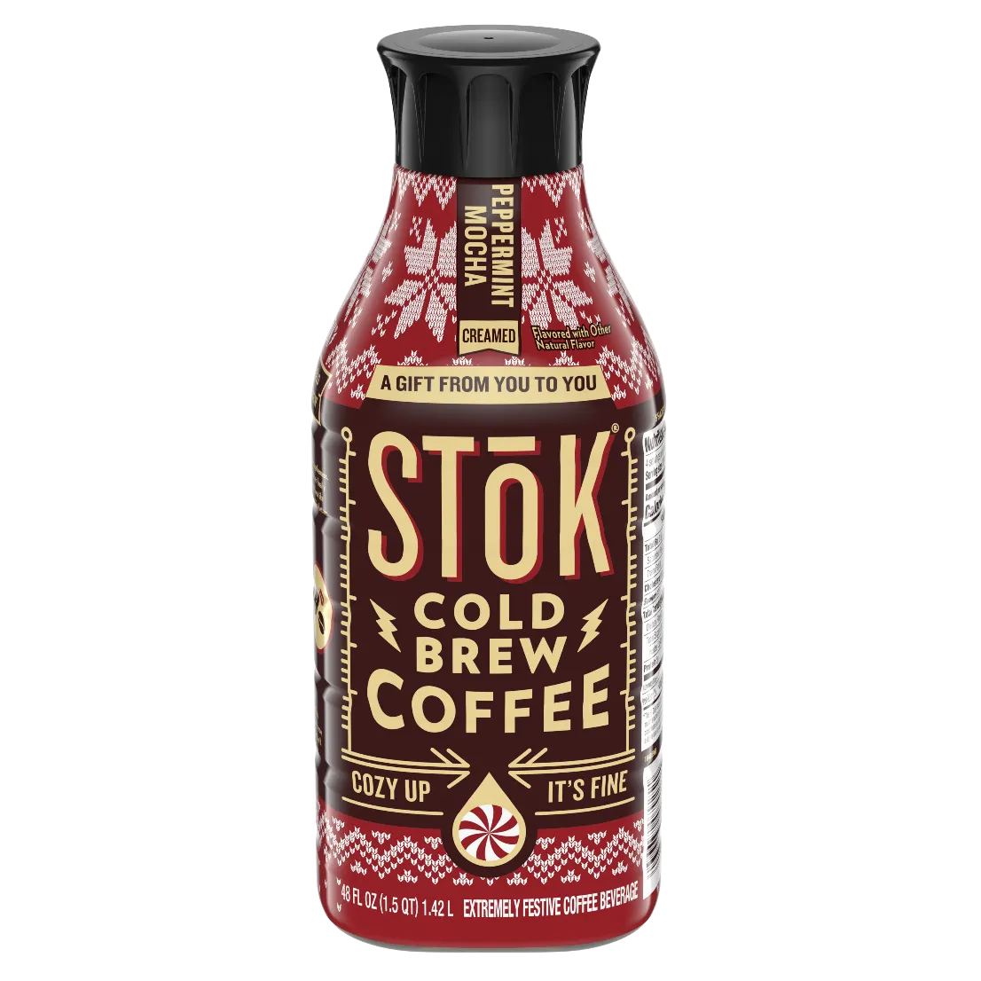 A bottle of Stok Peppermint Mocha cold brew.