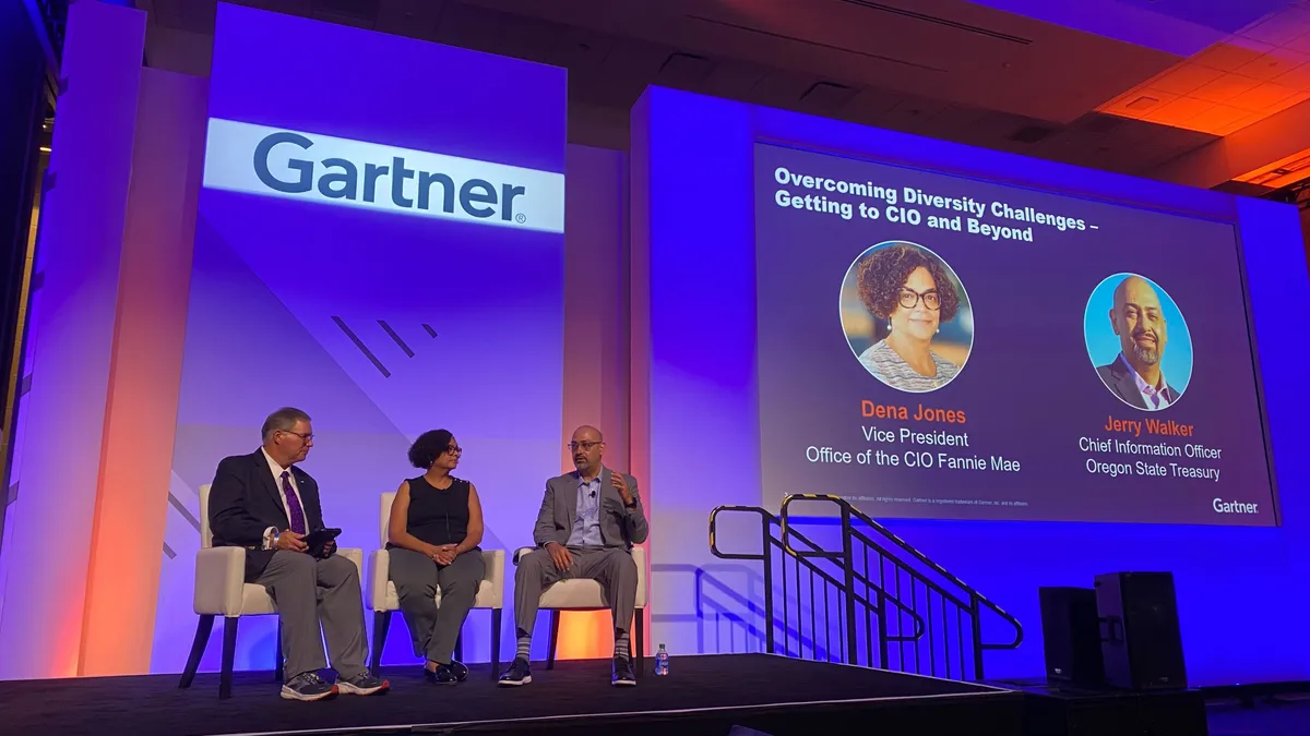 Dena Jones, VP, office of the CIO at Fannie Mae, and Jerry Walker, CIO at Oregon State Treasury, discussed diversity challenges Wednesday at the Gartner IT Symposium/Xpo 2023 in Orlando, Florida.