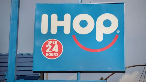 An image of a blue sign with "IHOP" words.