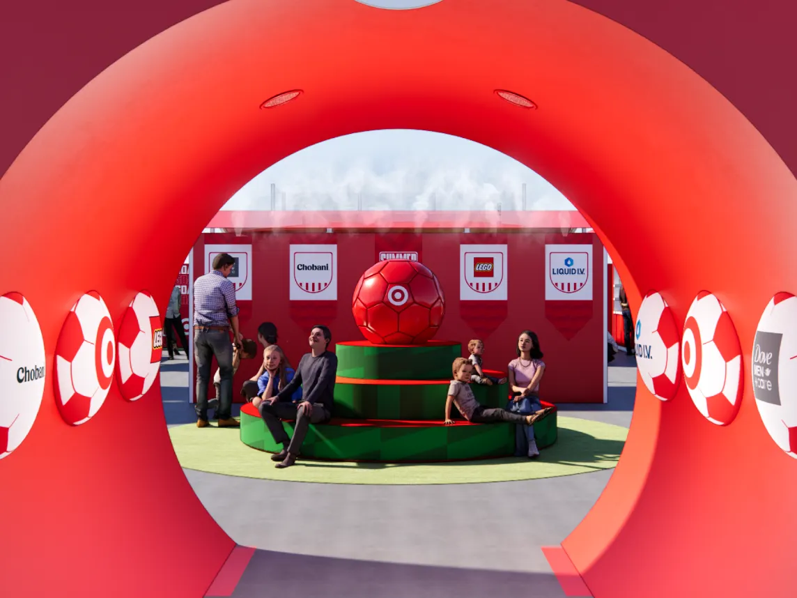 A red tunnel leading to Target's Center Circle at its World Cup-timed pop-ups