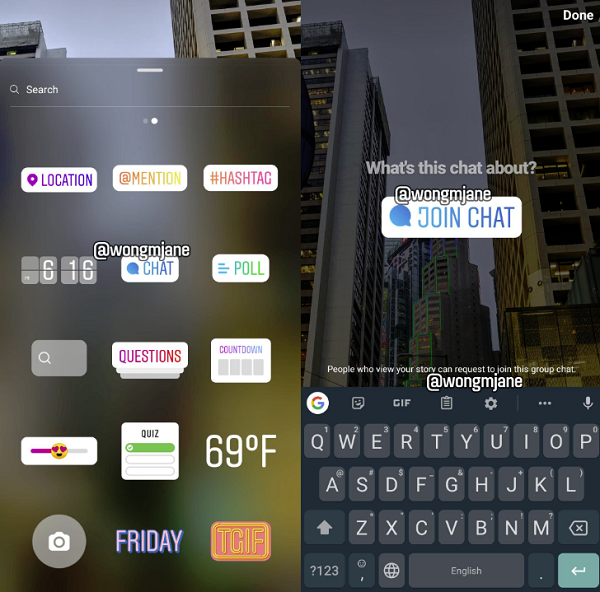 Instagram 'Join chat' sticker example