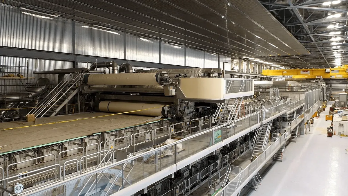 Machinery inside Graphic Packaging International's Kalamazoo, Michigan, paperboard production plant.