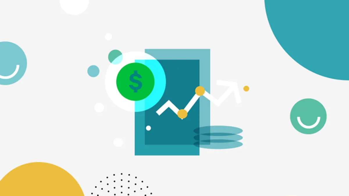 Colorful illustrations depicting financial gain