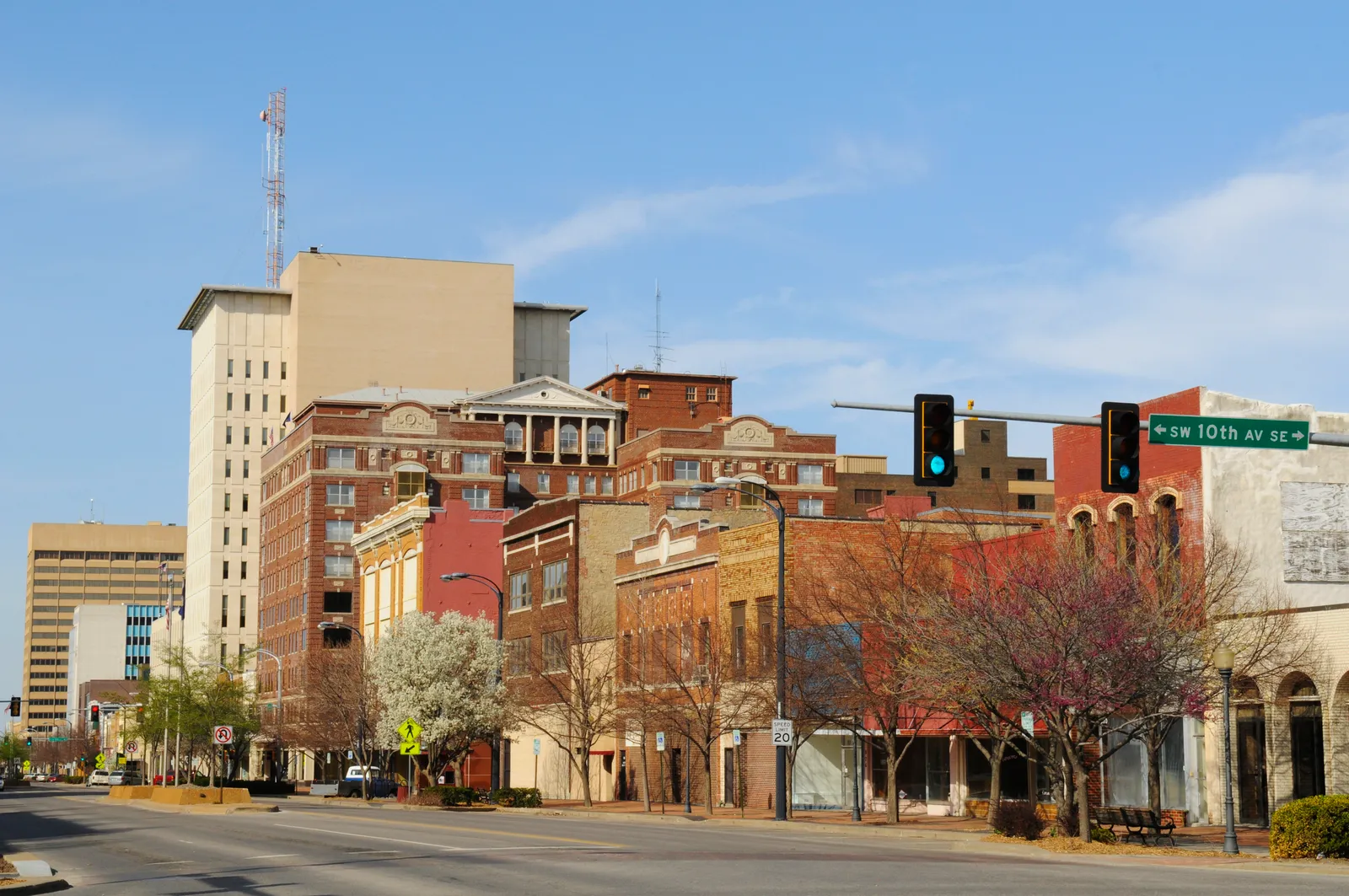 Springtime view in downtown Topeka, Kansas.