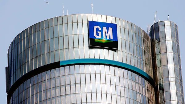 an exterior shot of GM headquarters