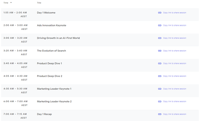 Google Marketing Live day one agenda