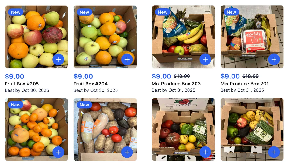 Produce Boxes for sale at Gelson's Market stores on the Flashfood app